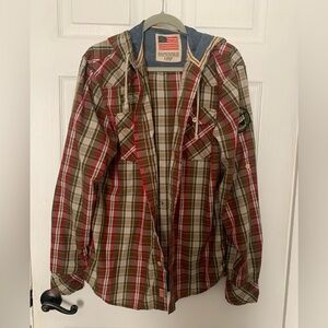 Mens Size Large Hooded Button-Up Rolling Paper Company Shirt